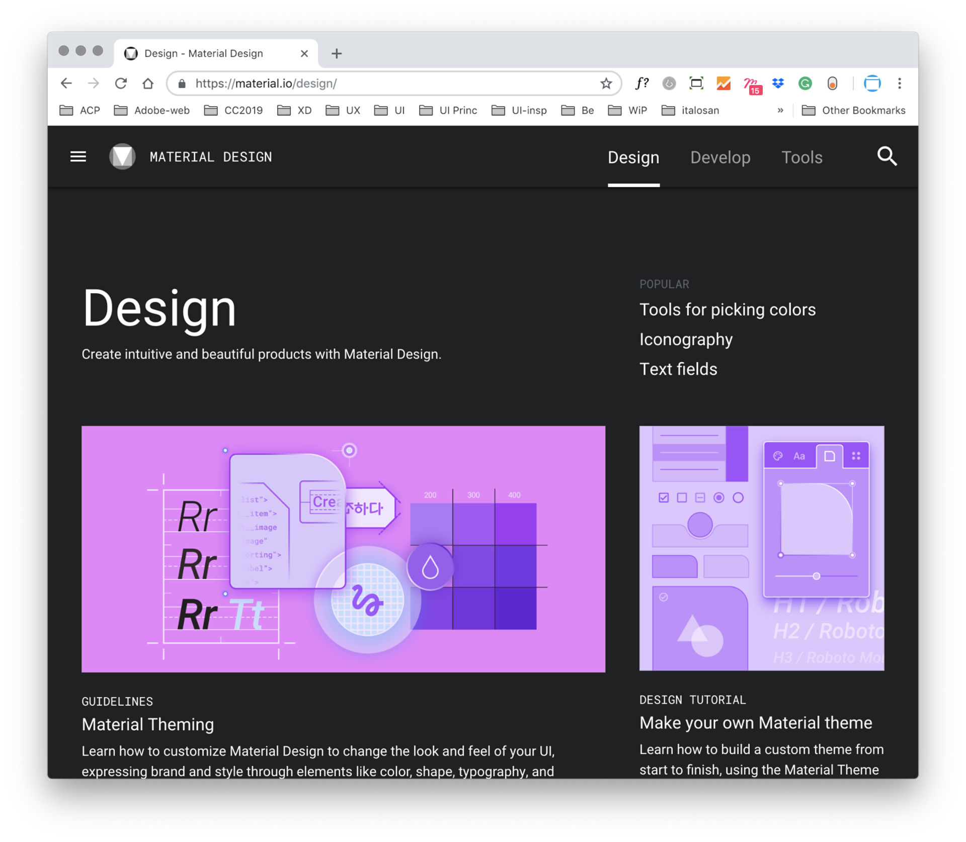 The Google Material section dedicated to the design
