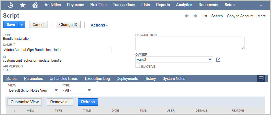 actualización del registro de ejecución de scripts