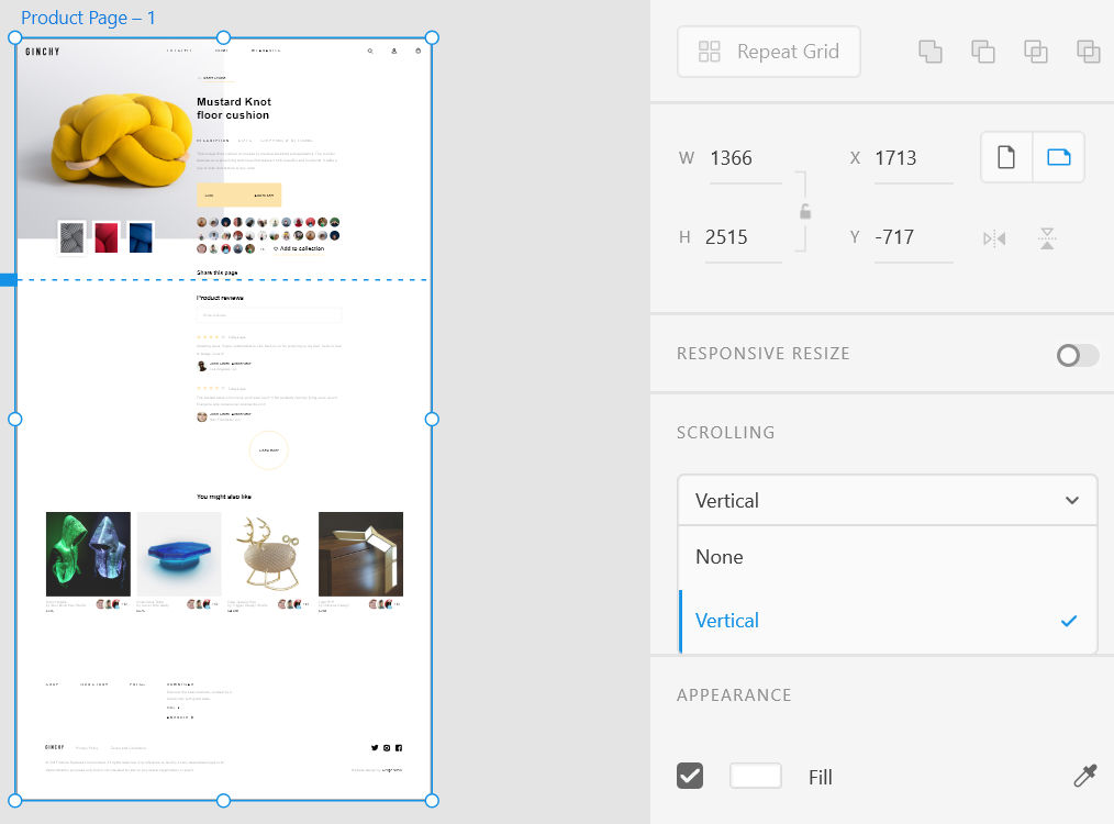 Setting Scrolling attribute to Vertical
