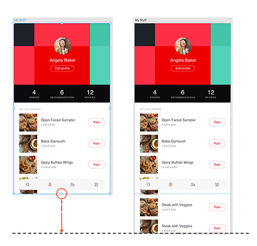 Arrastar a parte inferior da prancheta para criar uma prancheta com rolagem