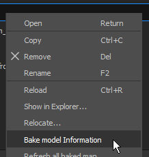 'Bake mode information' option in 3D scene resource's contextual menu