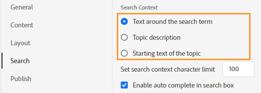 Options for search context