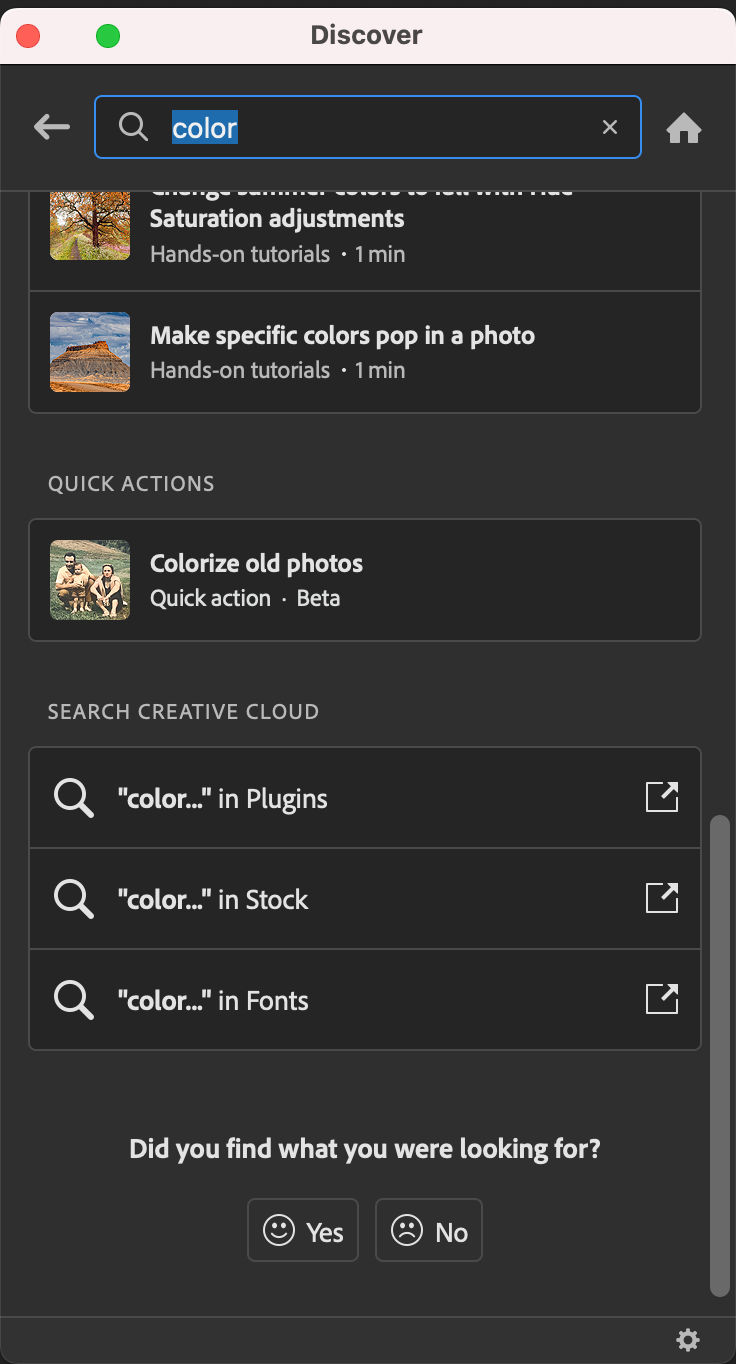 Preferences in the Discover panel