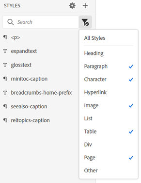 search and filter styles