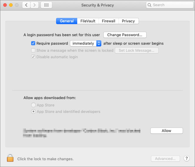 Security preferences dialog