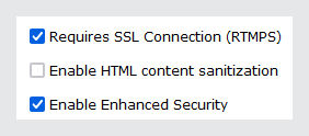 Screen for setting SSL security options