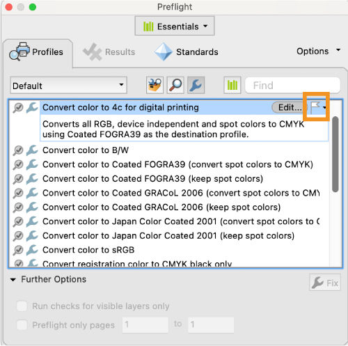 The Preflight dialog box is shown and the flag option is highlighted
