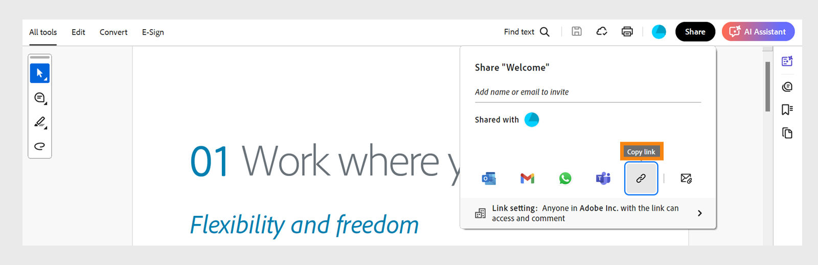  Select Get link in the share window to generate a shareable link.