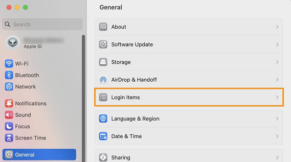 Select Login Items in macOS Ventura