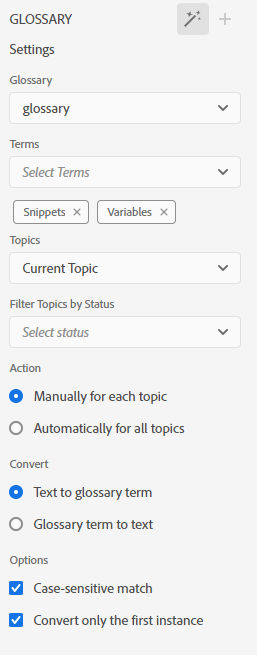 Options in the Glossary Hotspot tool