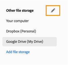 Select the pencil icon to get options to remove Other file storage