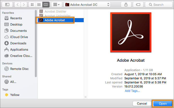 Select Acrobat to uninstall