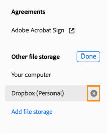 Cross and Done options to remove an account