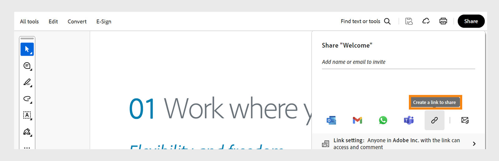  Select Copy link in the share window to copy the link. 