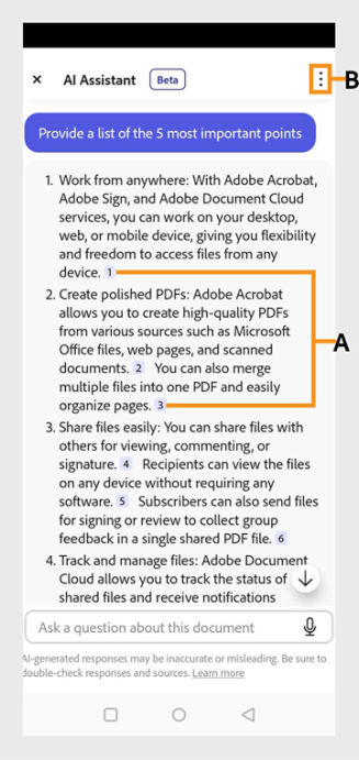 Displaying answer to a question. Sources to the answers are also shown. 