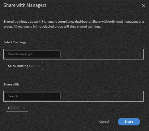 Select training to share with managers