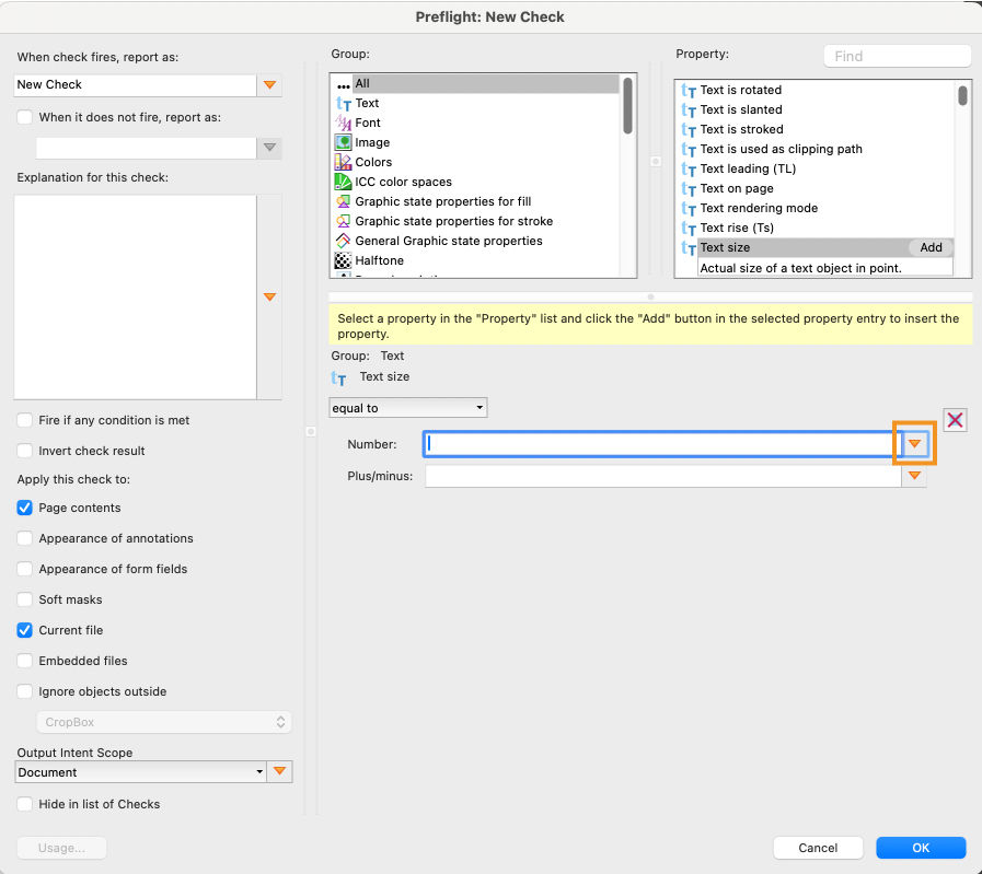 The Preflight: New Check dialog box is shown