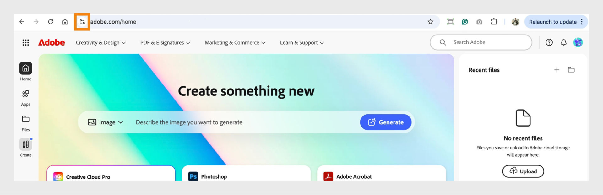 The View site information button, located to the left of the URL in the search bar, displays the site information.