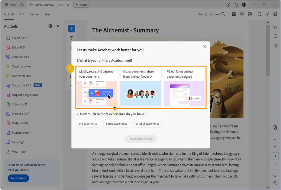 Select options to validate your intent for using Acrobat