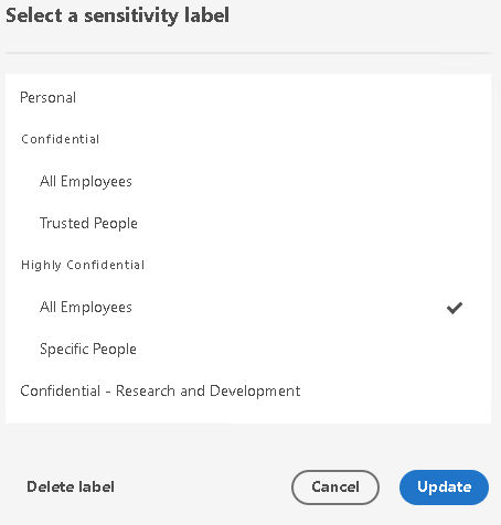 Delete sensitivity label