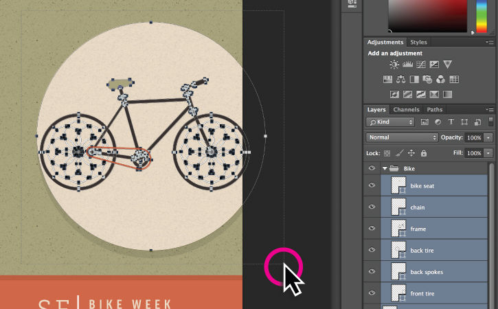 Dragging a box around multiple shapes while “All Layers” is enabled allows selection of items on different layers