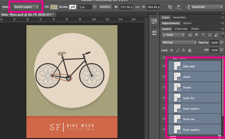 Changing option to Active Layers and shift-clicking individual layers in Layers Panel allows for selection of specific paths