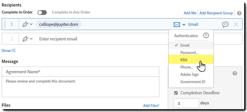 Select the authenticaation method