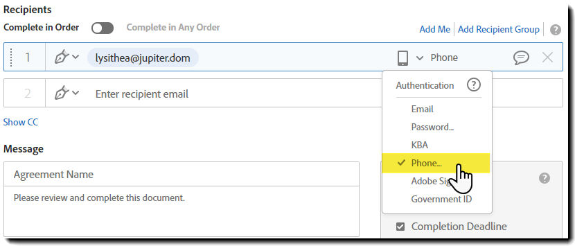 Select the authenticaation method