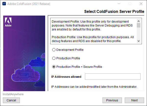 ColdFusion server profiles