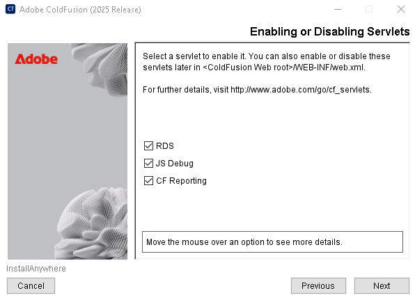 Enabling or disabling servlets