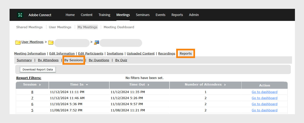 View session dashboard