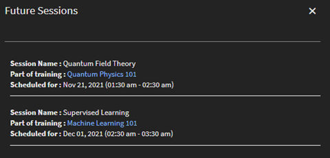 List of upcoming sessions