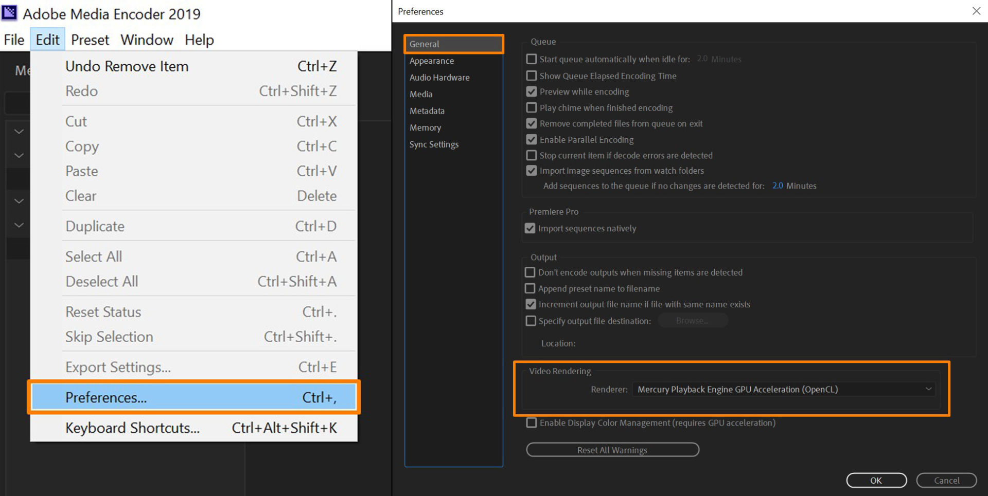 Renderer in Adobe Media Encoder