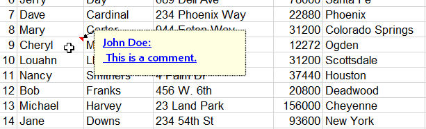 SpreadSheetSetCellComment output