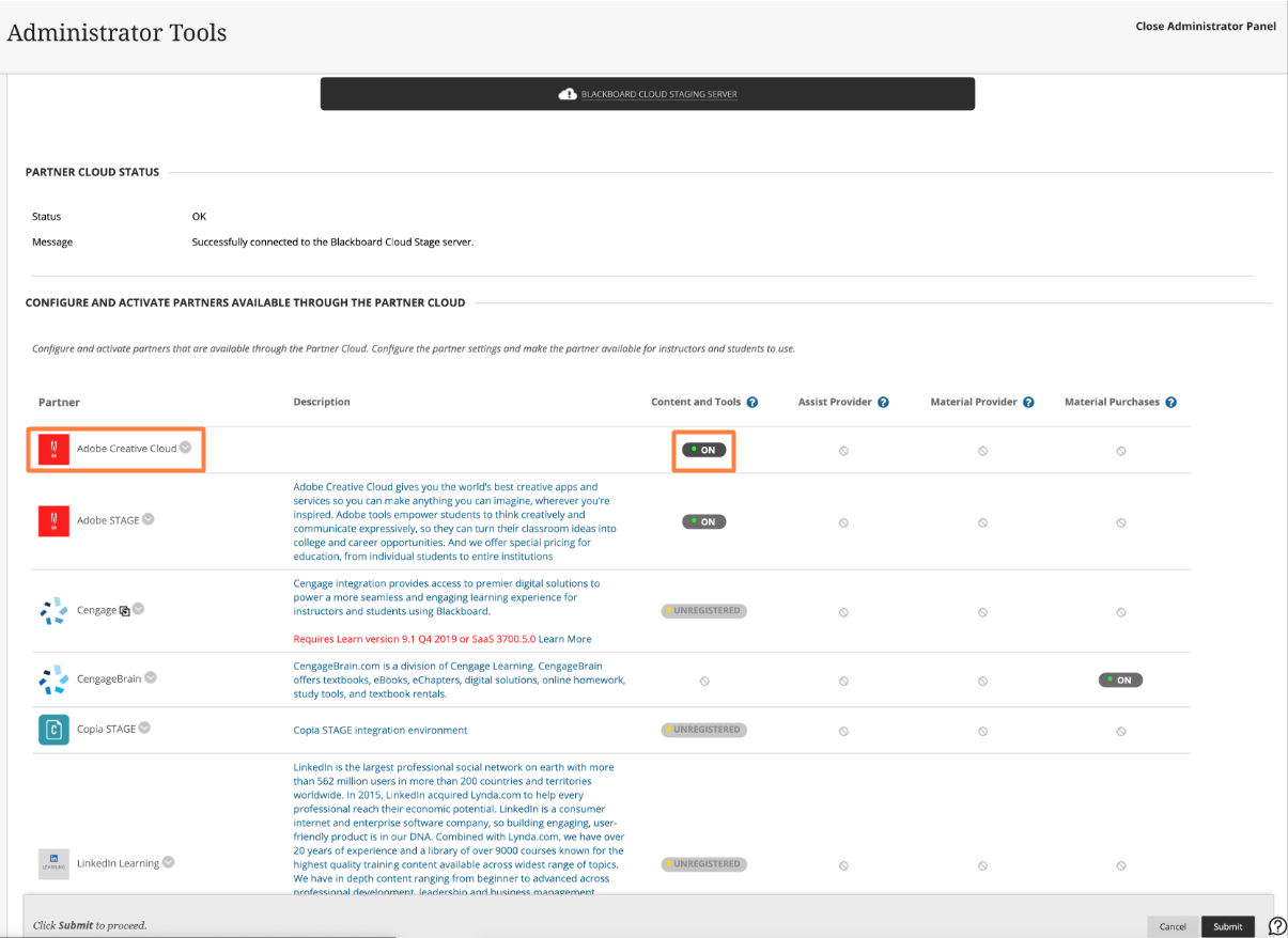 Partner Cloud Settings