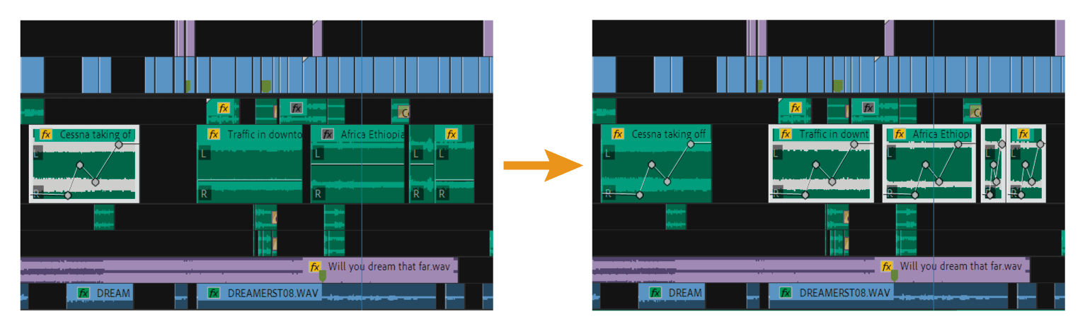 將音量等級套用於多個剪輯