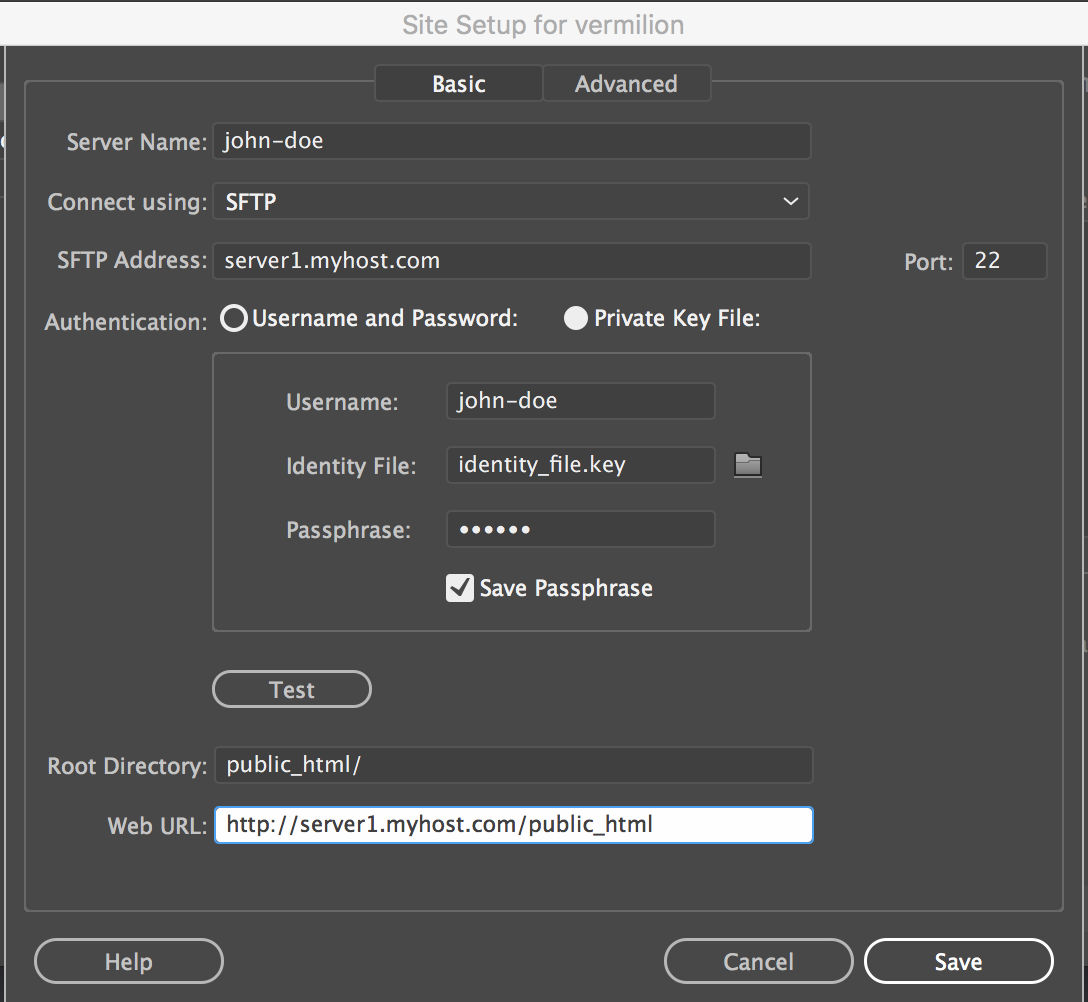 Site setup with SFTP connection - Identity File