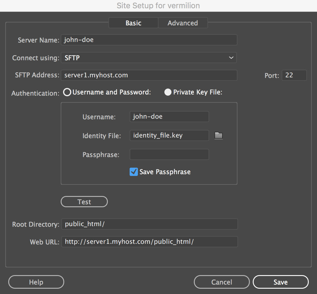 Site setup with SFTP connection - Identity File