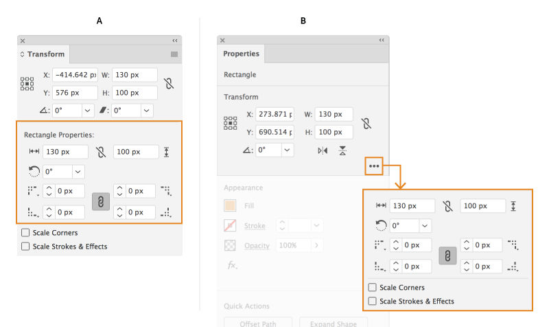 Specify live shape options
