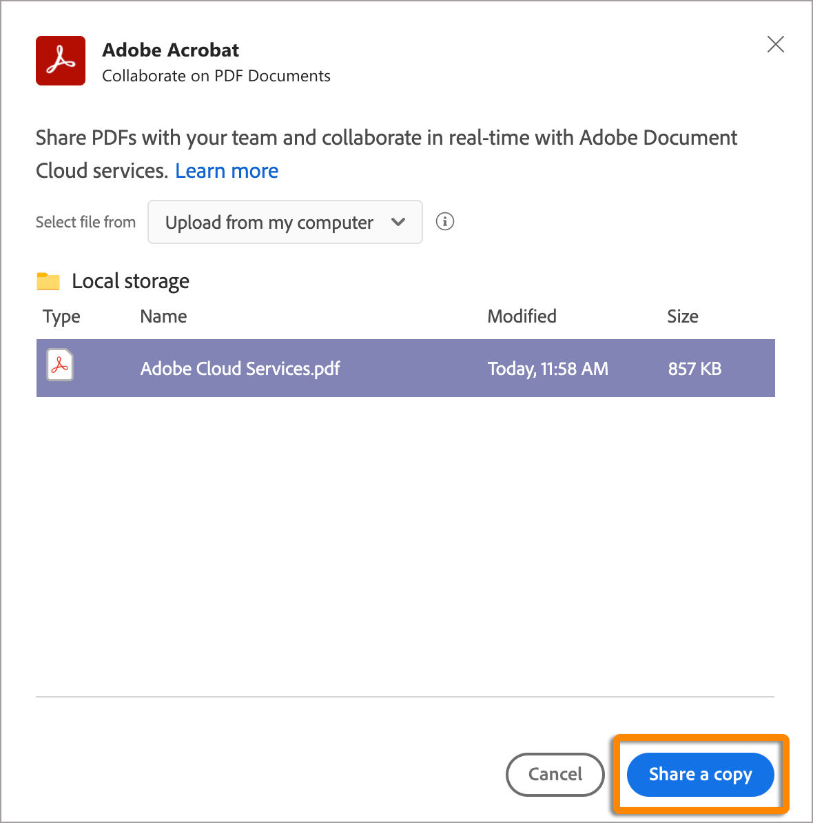 Share a copy of your PDF imported from Document Cloud