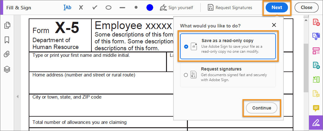 Share a read-only copy of the document