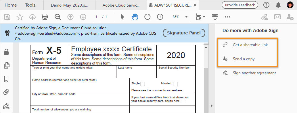 Share a copy of the signed document