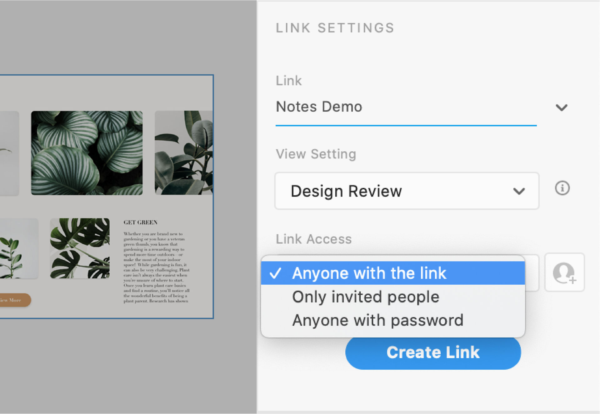 Set link access permission