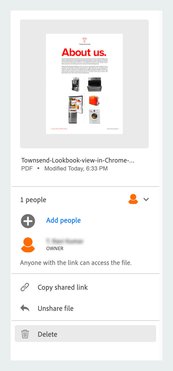 Actions on files shared for viewing