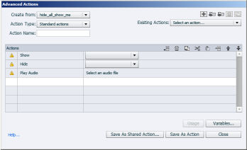 The Advanced Actions dialog box