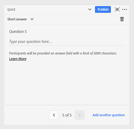 Host view of short answer question setup in Quiz Pod