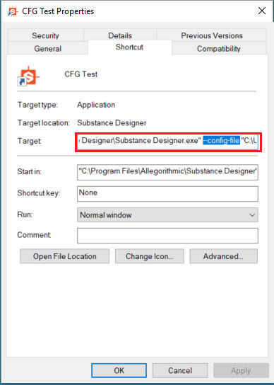 Configuration file input in executable file properties