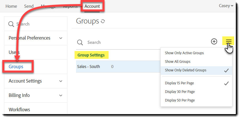 Show Deleted groups