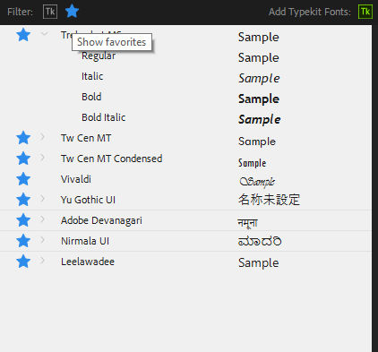 Set fonts as favorites