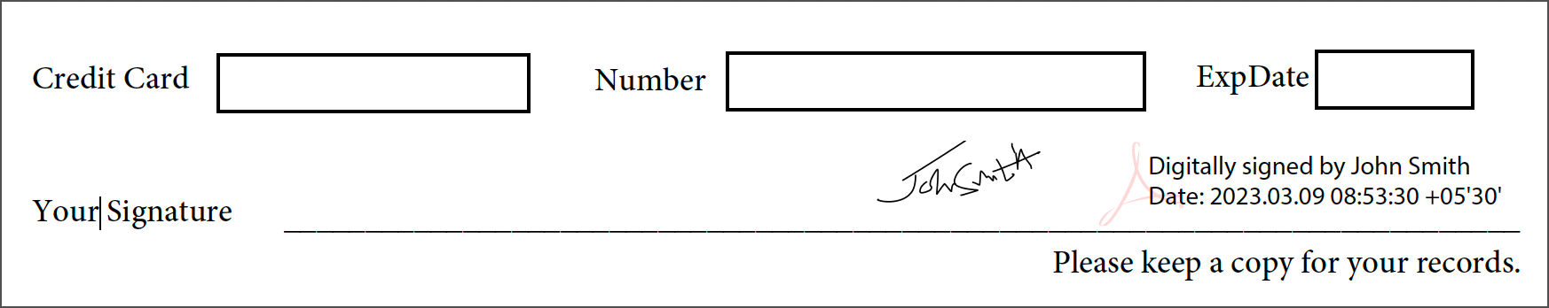 Certificate-based signature in a PDF form